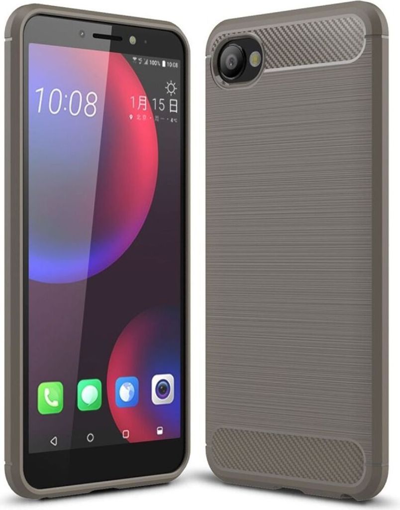 HTC Desire 12 Hülle Silikon Grau Carbon Optik Case TPU Handyhülle Bumper 211756