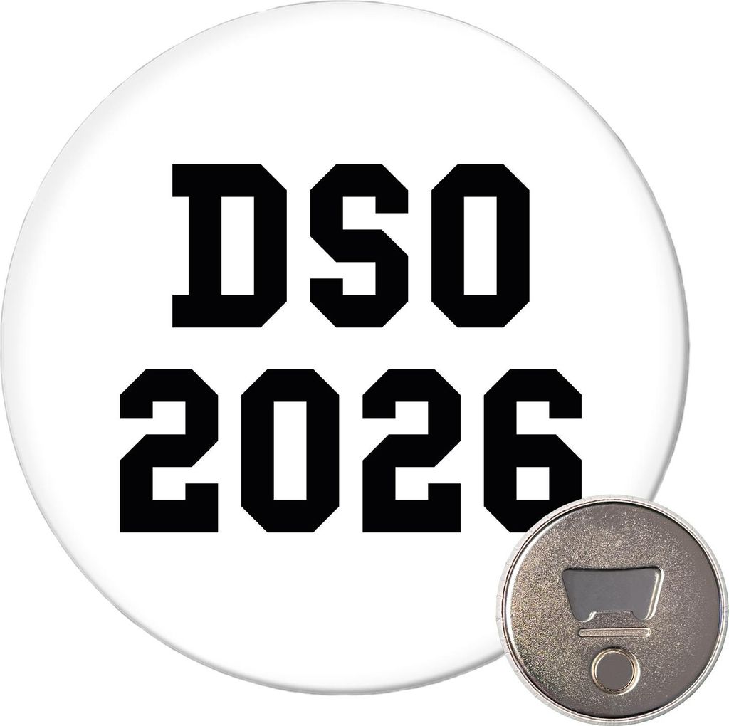 Huuraa Magnet DSO 2026 Abschluss Belgien (ndl.) 59mm Kühlschrankmagnet rund Flaschenöffner Geschenkidee