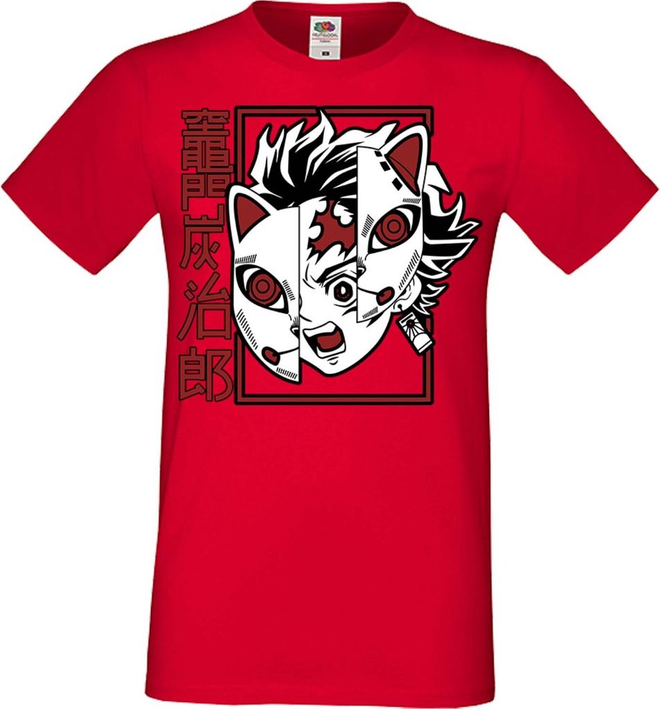 Herren T-Shirt Anime Manga Demon Anime Slayer Tanjiro Tonos, Man 3XL / Rot