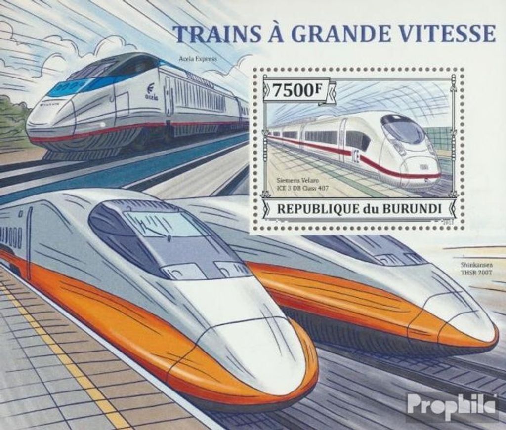 Briefmarken Burundi 2013 Mi Block 390 (kompl. Ausgabe) postfrisch Züge