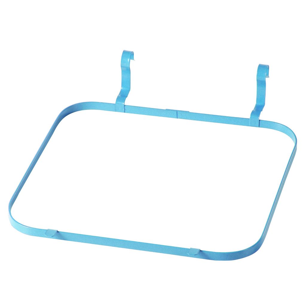 A blue metal frame for attaching a trash bag to a 120-liter bin.
