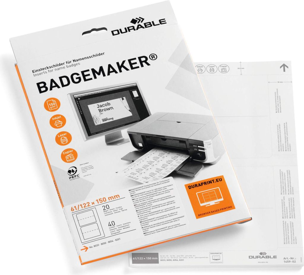 DURABLE Einsteckschilder BADGEMAKER 61x150 mm 40 St. weiß 145902