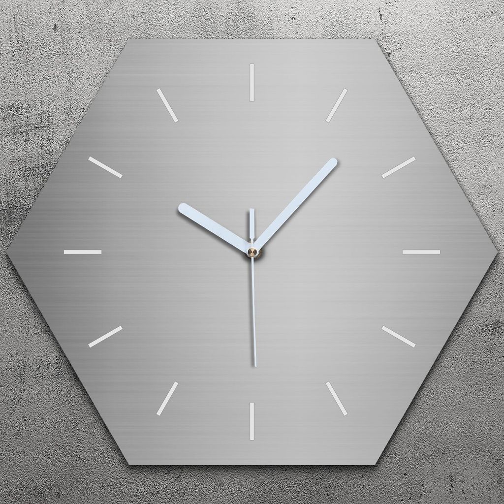Uhr hexagonal 40 cm Glas Geräuschlos weiße Zeiger - Metall Stahl Motive
