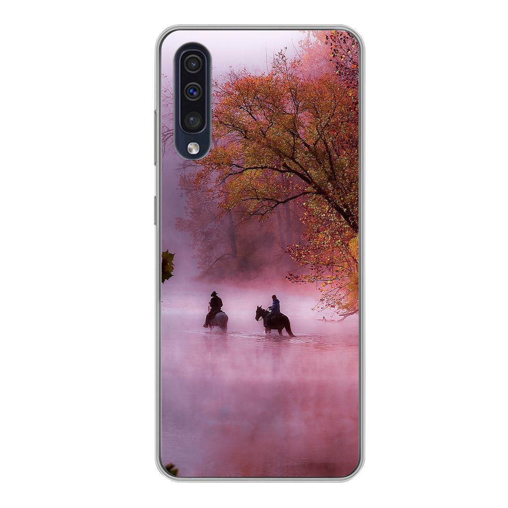 MuchoWow Handyhülle Schutzhülle Hülle für Samsung Galaxy A50 Pferde - Nebel - Wald Silikon Softcase Handy Hülle - Mobiltelefonhülle
