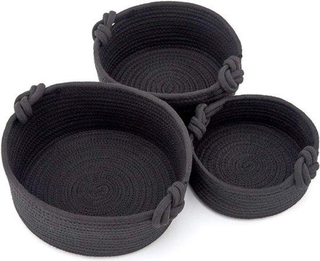 Schwarze Wäschekorb-Set, 3-teilig, ideal für kleine Haushaltsartikel