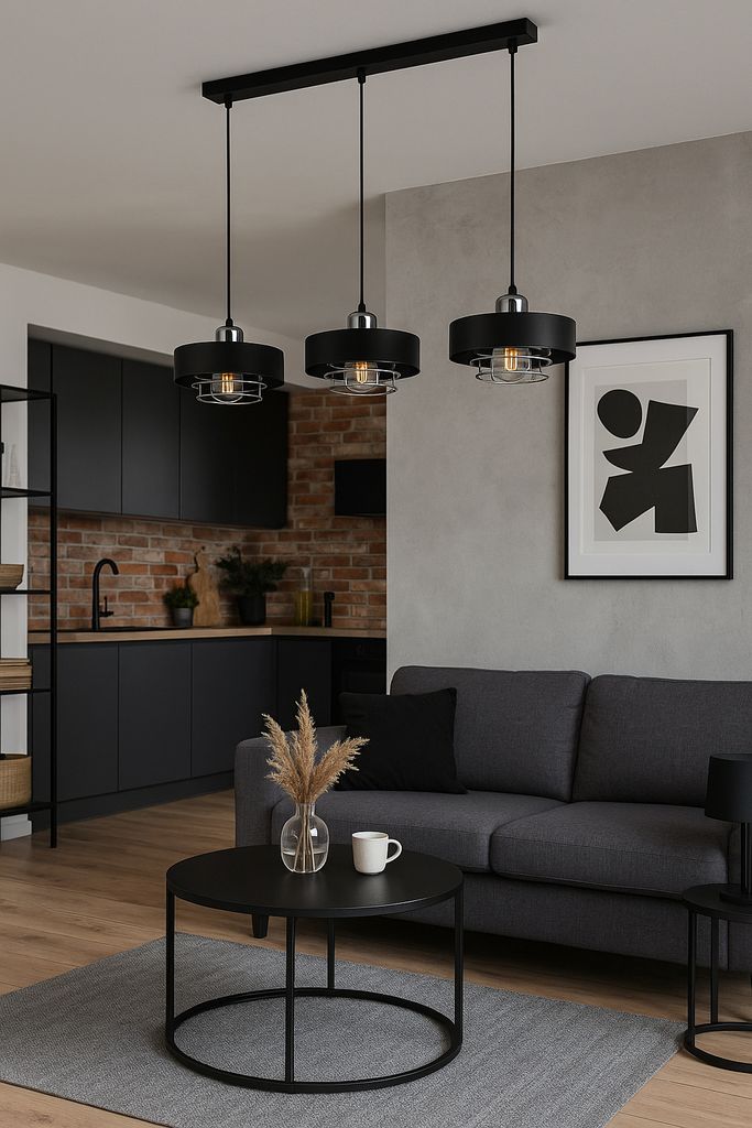 LUXOLAR - Pendelleuchte 3 flammig Schwarz Chrom E27 60 W - Hängelampe für Wohnzimmer, Küchen - Loft Design