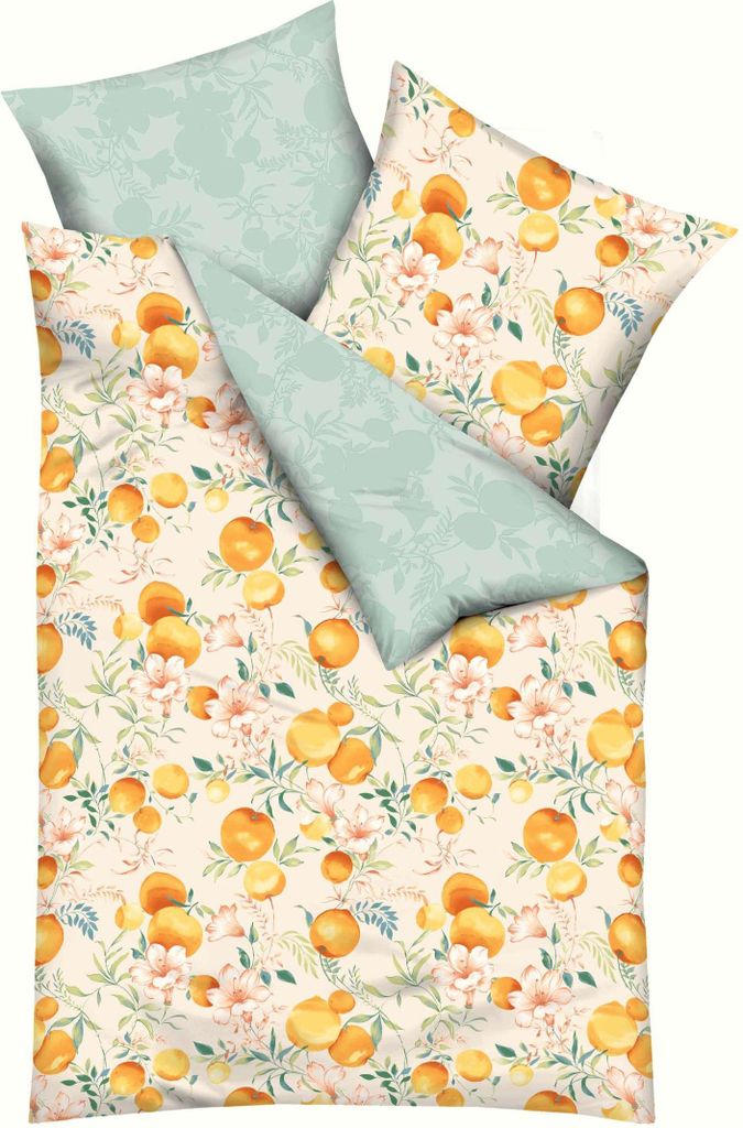 Kaeppel Satin Bettwäsche Orange Blossom Mako Mandarine 100% Baumwolle Reißverschluss Bettbezug Kissenbezug Bettgarnitur Bettzeug 135x200 cm