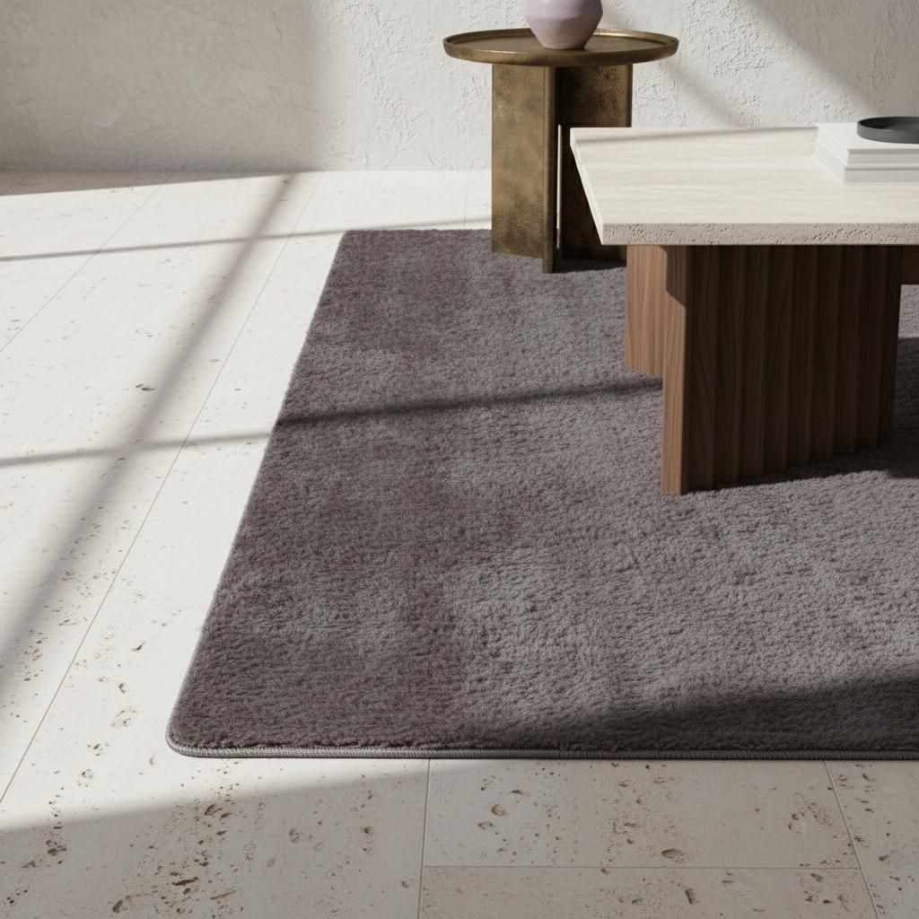 Moderner Teppich Einfarbig Zeitlos Waschbar Strapazierfähig | Rund Grau 80x80 cm Flur Saugroboter geeignet Gekettelt | ISAR – Kadima Design