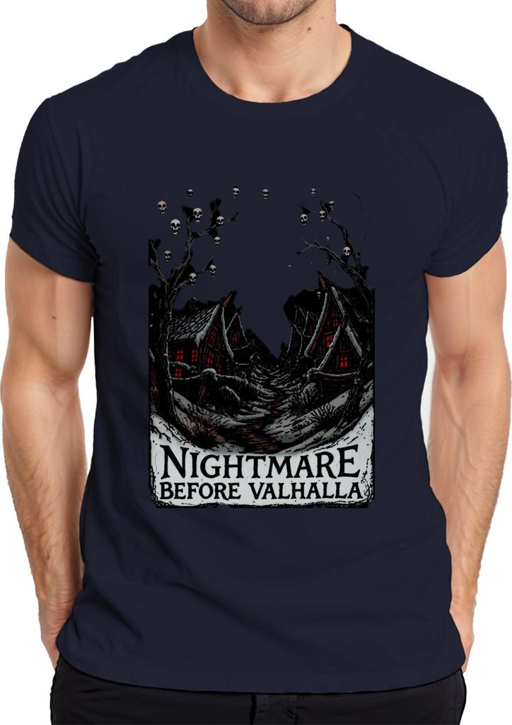 Nightmare Before Valhalla Wikinger Totenköpfe nordisch Halloween Herren T-Shirt, Navy, 3XL