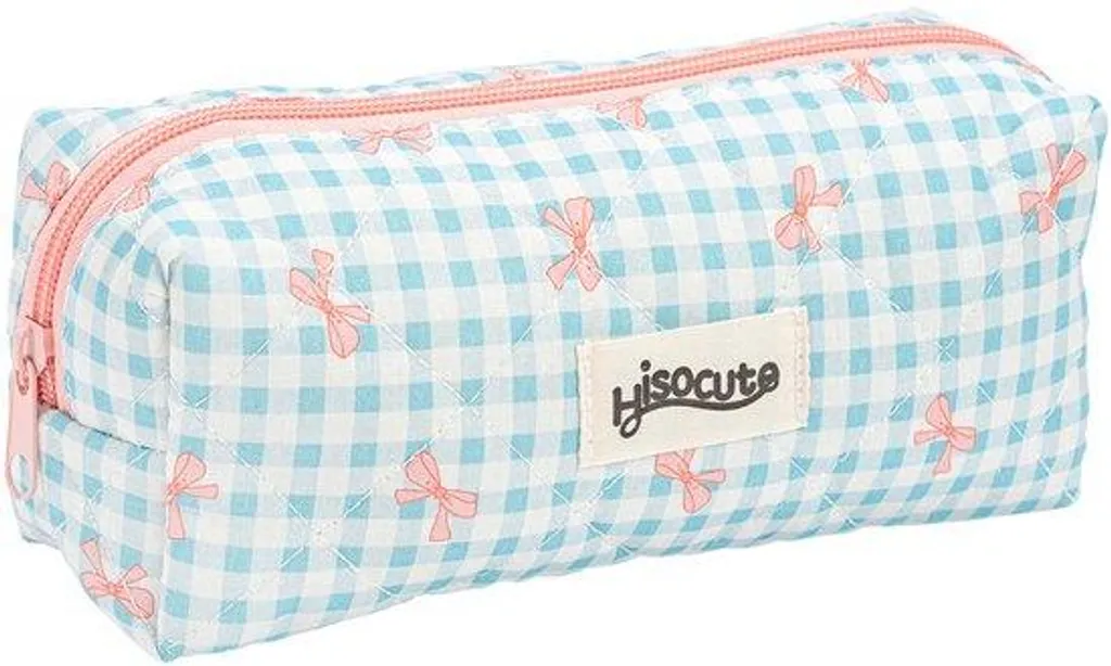 Petite trousse à maquillage bleue et molletonnée avec fermeture zippée