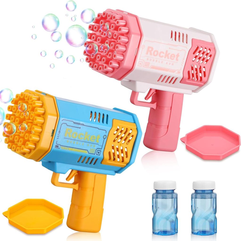 Seifenblasenpistole 2 Stück - 40 Löcher - Mit zwei Flaschen Seifenblasenflüssigkeit - Mit Lichteffekt - 5000+ Blasen/Minute - Geeignet für Kind...