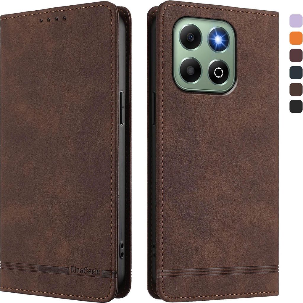 Hülle für Honor X6B/Honor X6A, Retro Kunstleder Ständer Klapphülle mit Kartenfächer und Magnetische Braun
