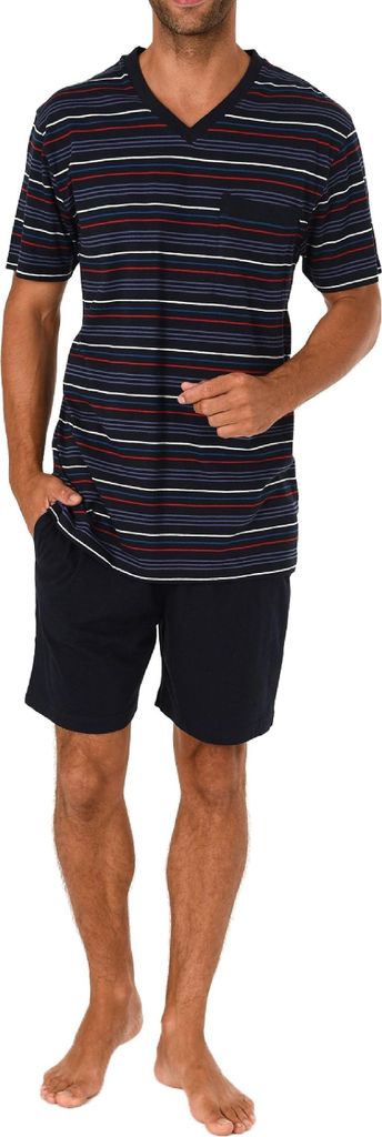 Eleganter Herren Shorty Pyjama kurzarm in Ringel Design 191 105 90 514 ; marine , 48