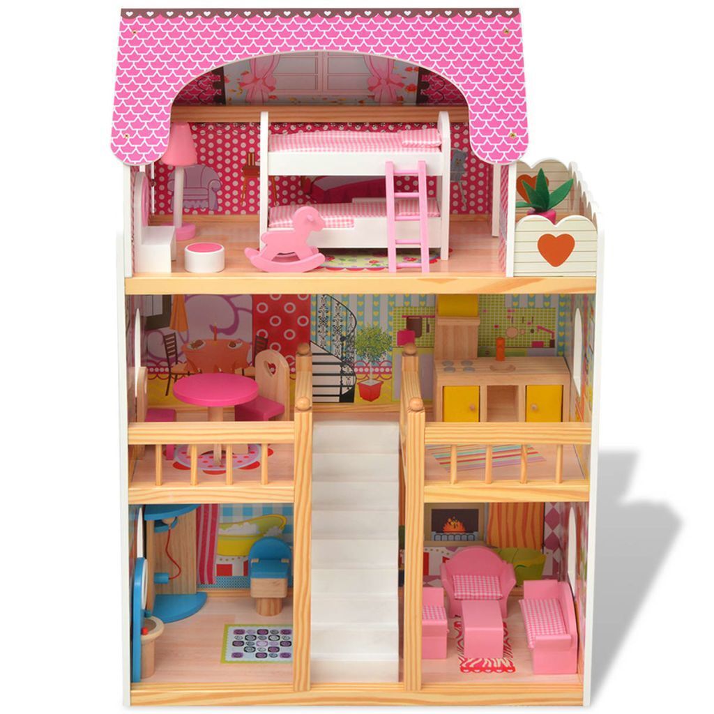 vidaXL 3-piętrowy drewniany domek dla lalek 60 x 30 x 90 cm Zdjęcie produktu 