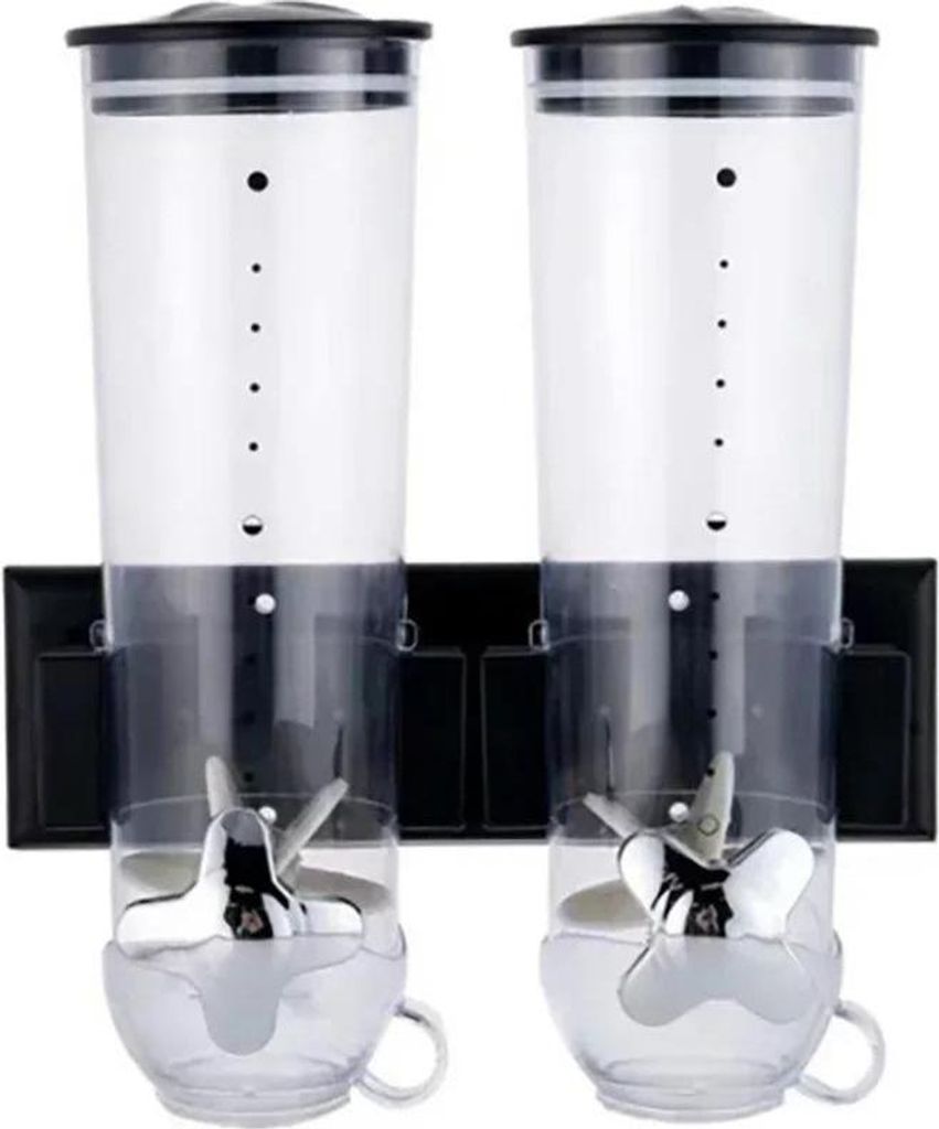 Vorratsspender 2er-Pack - Wandmontierter Müsli-/Getreidespender - Doppelte Dosierung - Für Reis Hafer Kaffeebohnen - Kunststoff - Schwarz