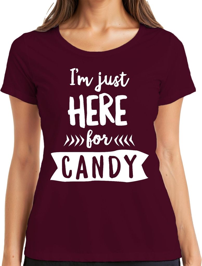 I'm just here for candy Halloween Kinder Süßigkeiten Lustig Party Damen T-Shirt, Burgundy, M