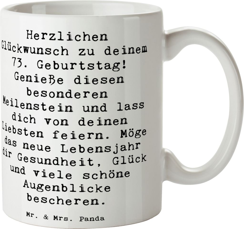 Mr. & Mrs. Panda Kaffeetasse Spruch 73. Geburtstag Meilenstein - Weiß - Geschenk, tasse für büro, Alter, Liebe, Keramiktasse, feiern, Teetasse, ...