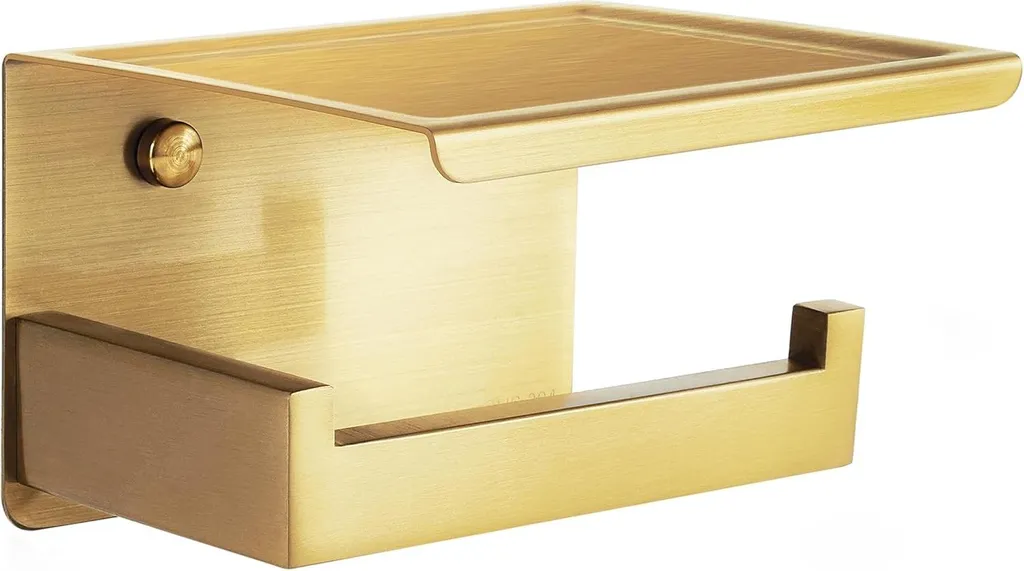 Allecto Premium Distributeur Papier Toilette Or Inox avec Étagère Murale