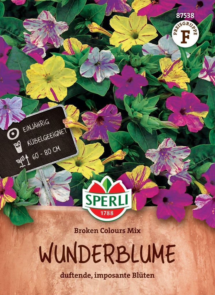 SPERLI Wunderblumensamen Broken Colours Mix 15 Pflanzen Produktbild 
