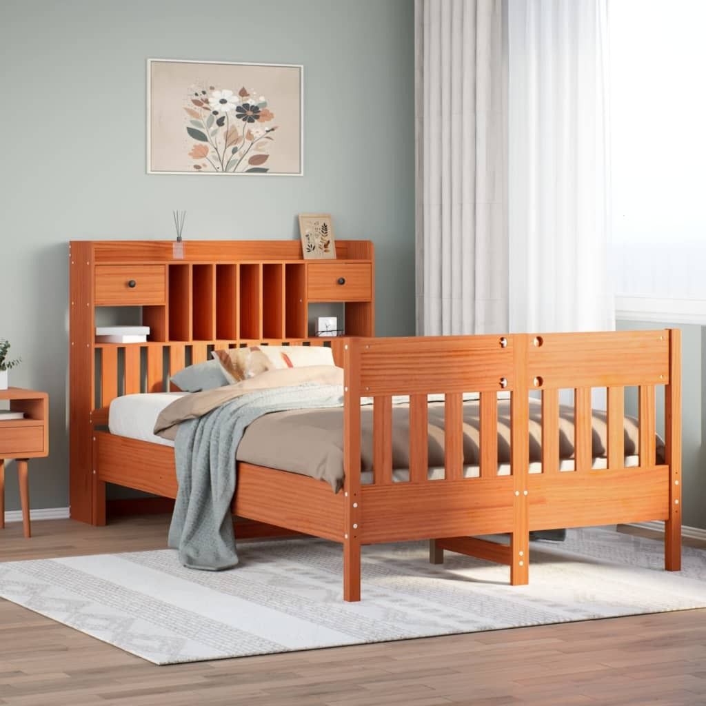 Maison Exclusive - Massivholzbett ohne Matratze Wachsbraun 135x190 cm Kiefernholz