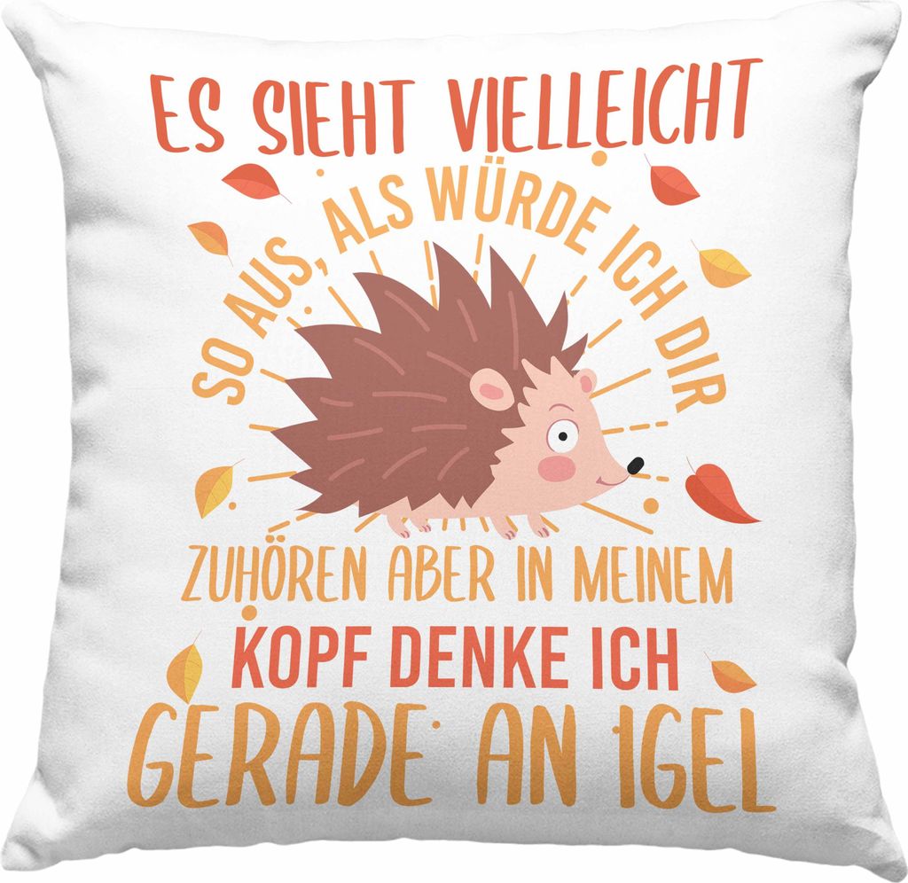 Trendation - Lustige Igel Grafik Deko-Kissen mit Füllung 40x40 für Igel Liebhaber als Geschenk (Grün)