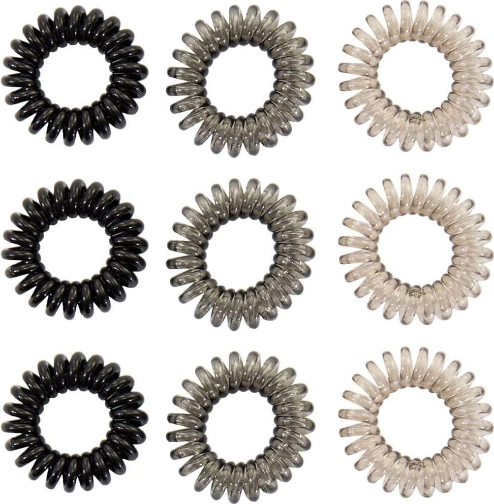 Oblique Unique 9 Spiral Haargummis Telefonkabel Zopfgummi Mädchen Damen Frauen elastisch - schwarz grau transparent
