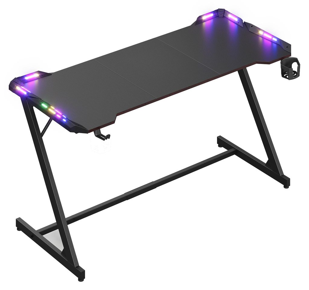 VASAGLE Gaming Tisch mit LED, Z-Förmig Computertisch, Produktbild 