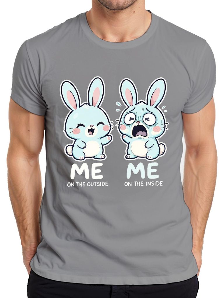 Me on the outside Me on the inside süßer Hase Ostern Geschenk Herren T-Shirt, Grau, M