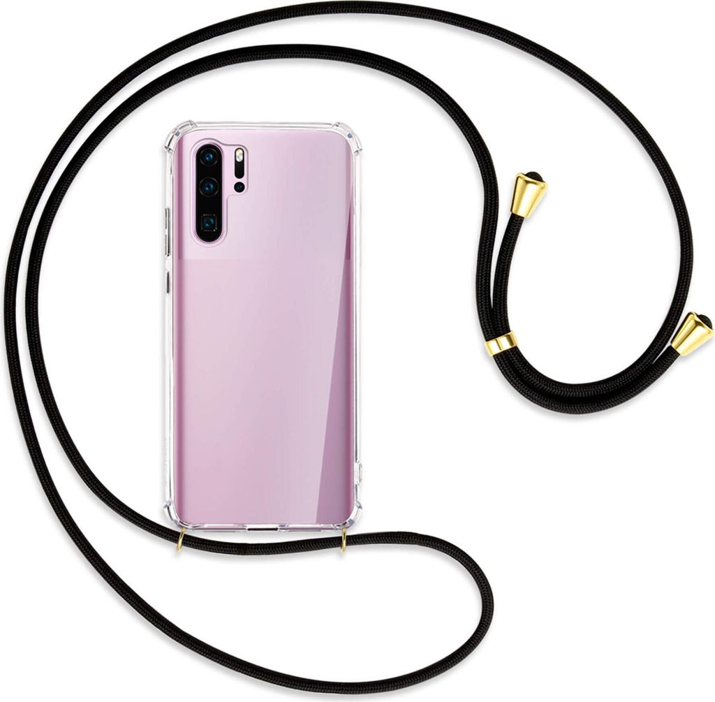 Handykette Backcover-Schutzhülle mit Band (Metall goldfarben) für Huawei P30 Pro - schwarz