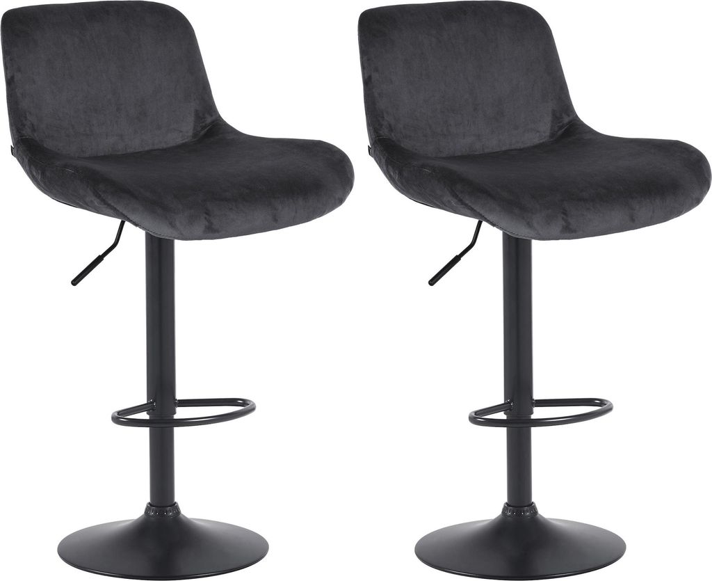 2er Set Barhocker PONOR - Samt Schwarz 50x50x85 cm Schwarz | Barstuhl Höhenverstellbar Mit Lehne Drehbar Tresenhocker Tresenstuhl Kneipenhocker