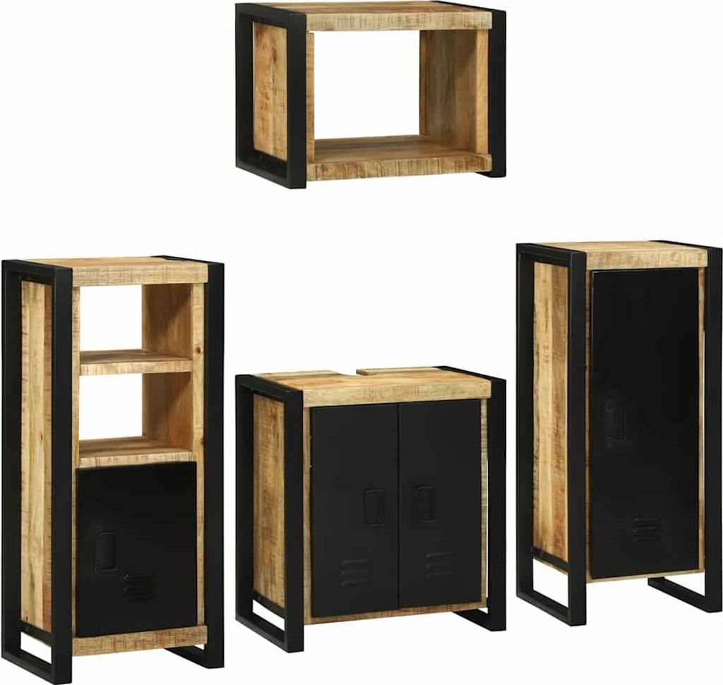 Badezimmermöbel-Set mit Regal 4 pcs Braun Massives Mangoholz