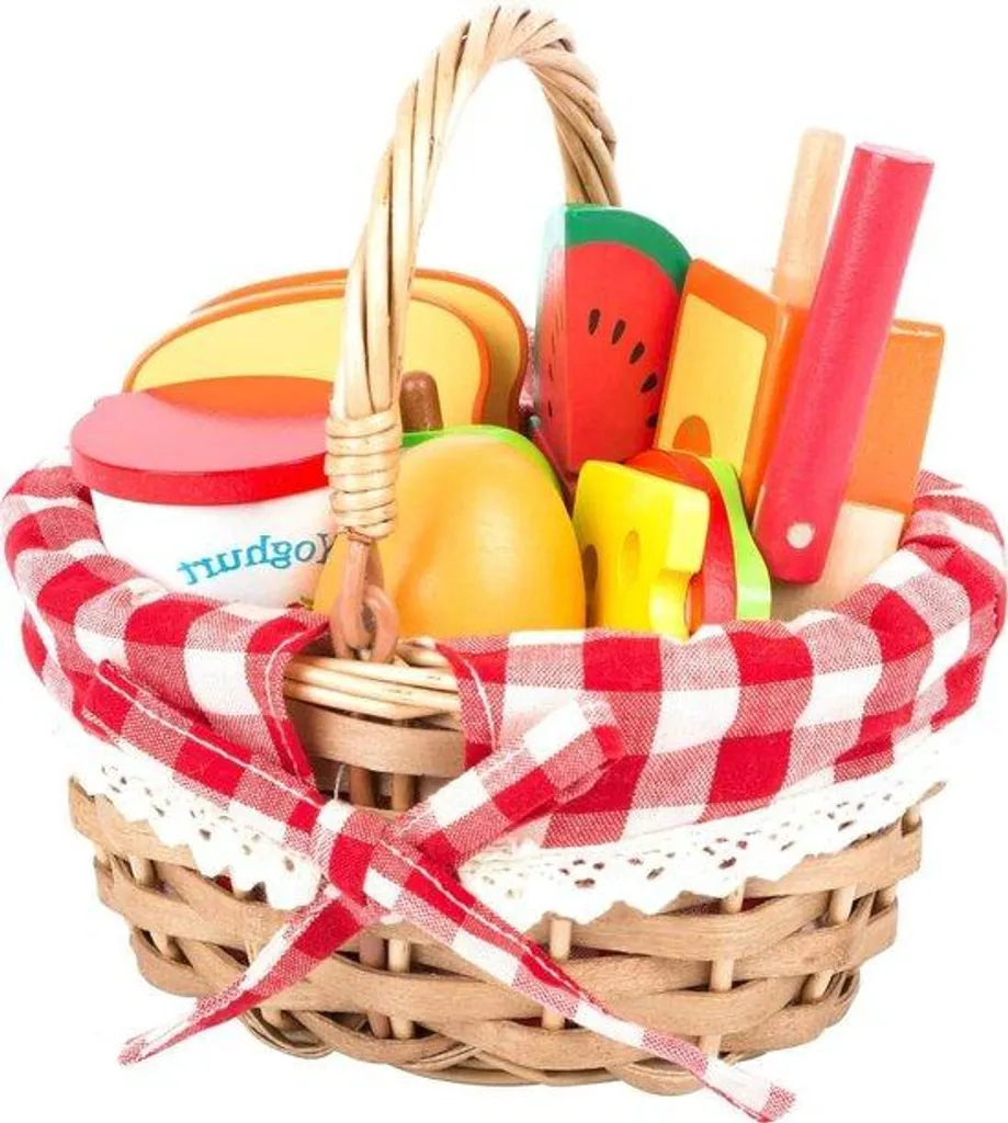 Dînette et Panier de pique-nique en bois naturel pour petit enfant