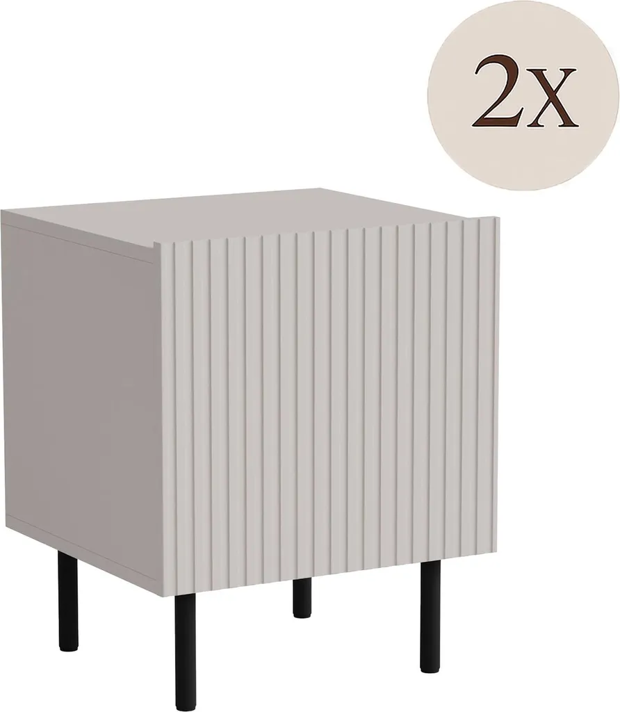 Livraga Table de chevet 45x40x51h cm Beige avec une étagère de rangement