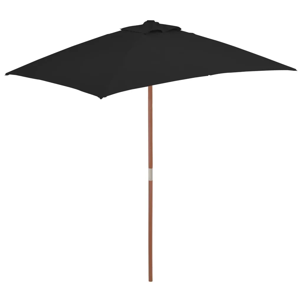 The Living Store Ombrellone con palo in legno nero 150x200 cm