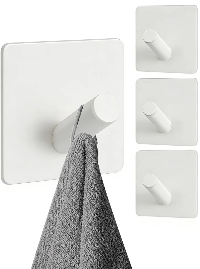 Patères murales adhésives blanches en inox pour salle de bains et cuisine