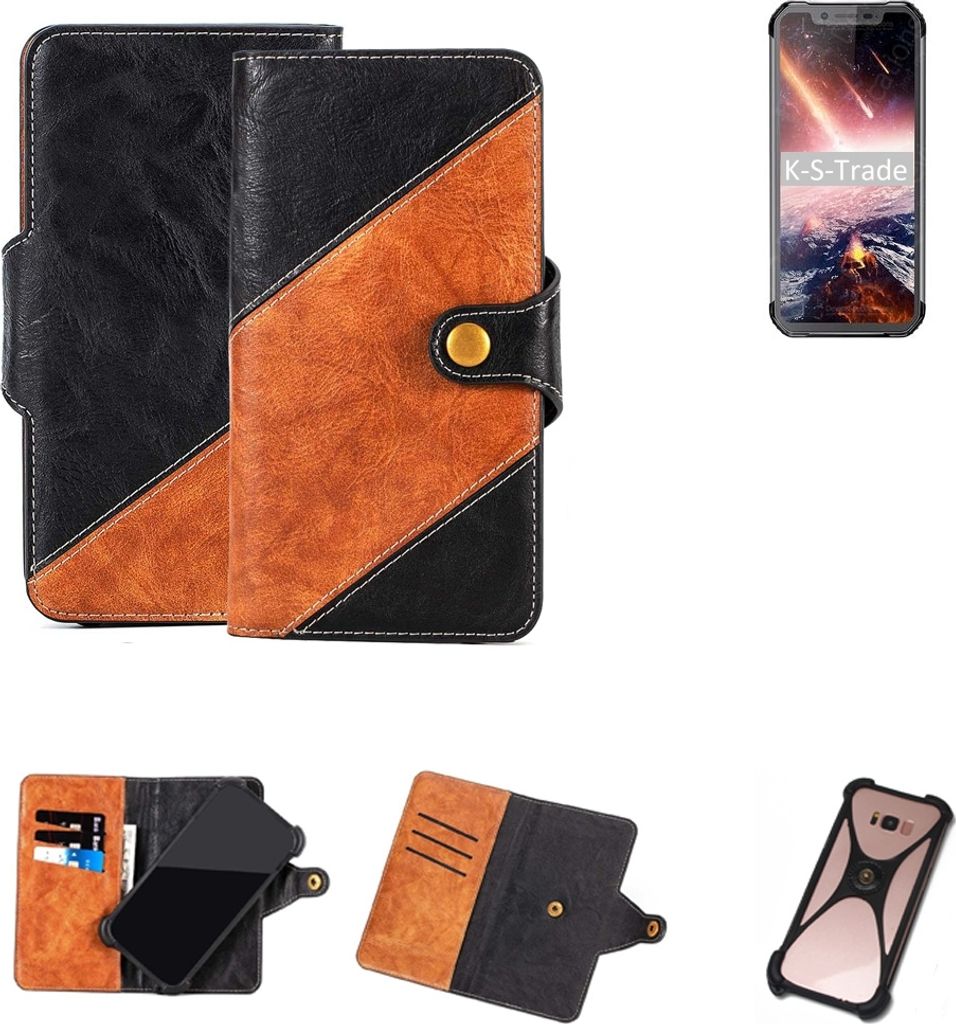 K-S-Trade Handyhülle Schutzhülle Bookstyle Case Wallet-Case kompatibel mit Blackview BV9600 Plus Handy Cover Bumper Klapphülle schwarz hellbraun 1x