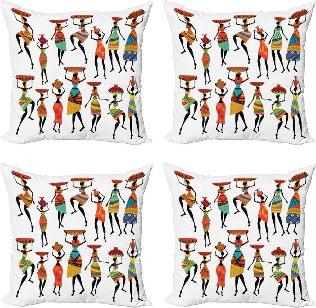ABAKUHAUS afrikanisch Kissenbezug Set (4 Stück), Frauen, Moderner Doppelseitiger Digitaldruck, 60 cm x 60 cm, Mehrfarbig