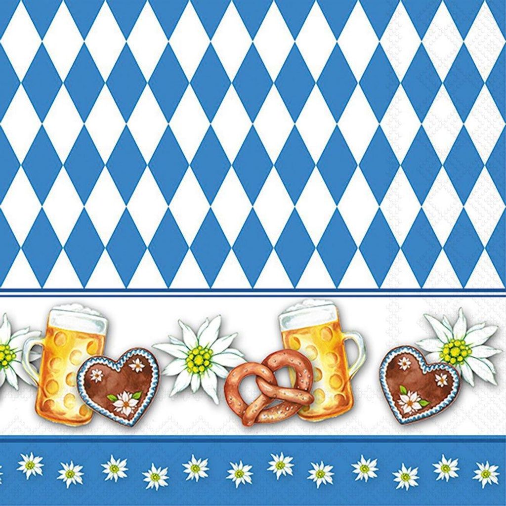 20 Servietten Bayern-Bordüre - Bayrische Raute mit Bordüre Produktbild 