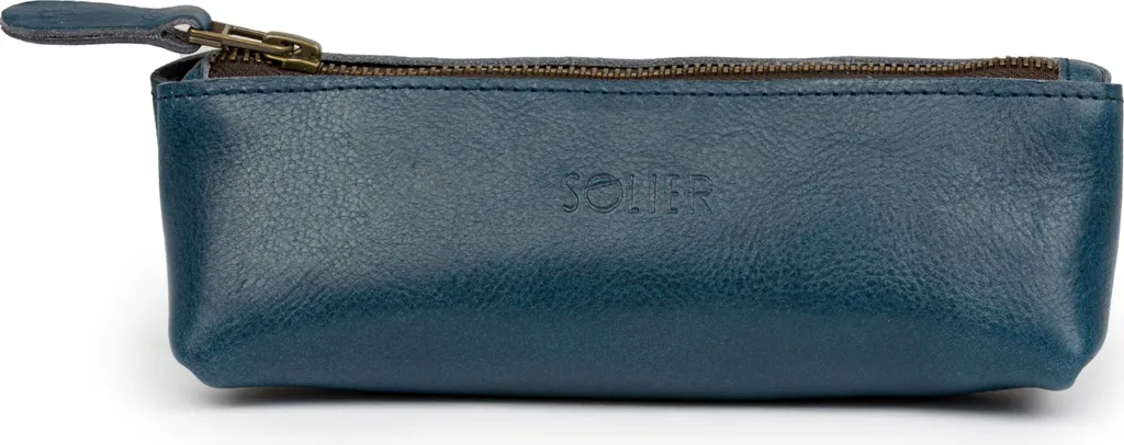 Étui en cuir pour documents Solier SA51 bleu marine, ultra plat et sécurisé