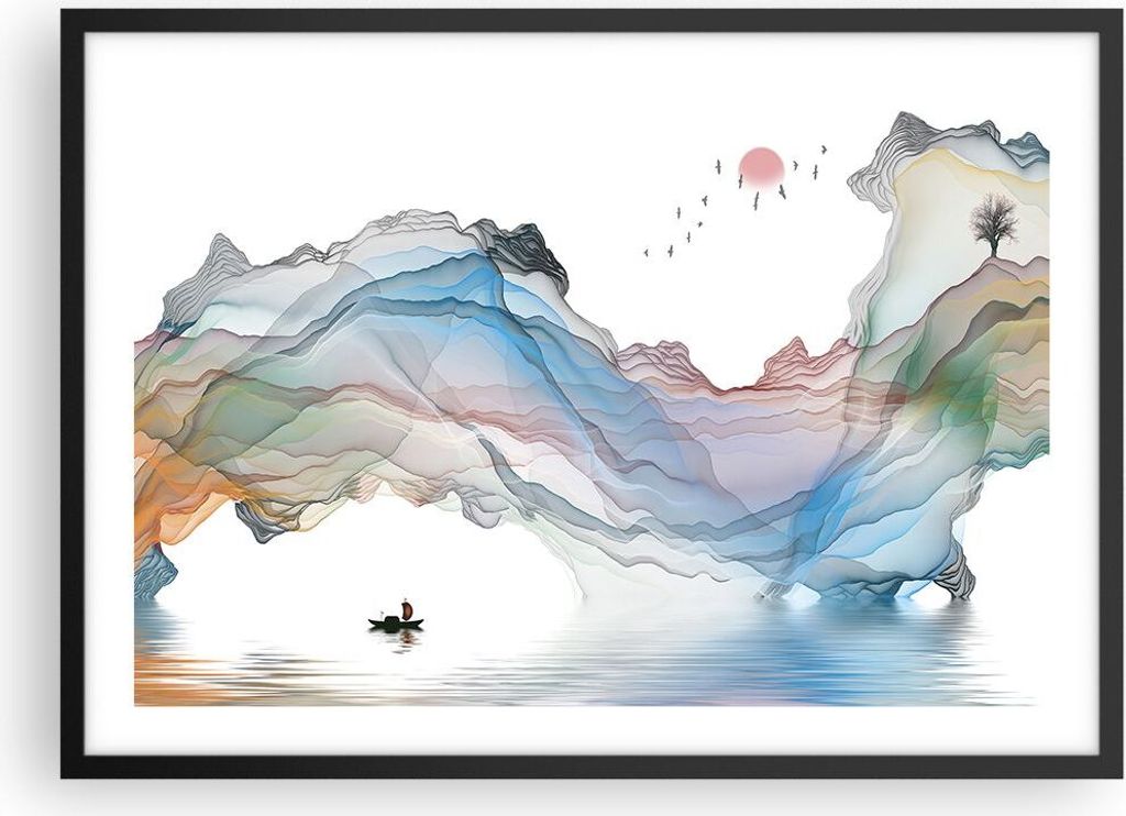 Gerahmtes Poster - Schwarzer Rahmen - Wellen Berge Fee - 70x50 cm - Wand Bild - Wanddeko - Wandbilder - Kunstposter - Wandposter - Bilderrahmen - B...