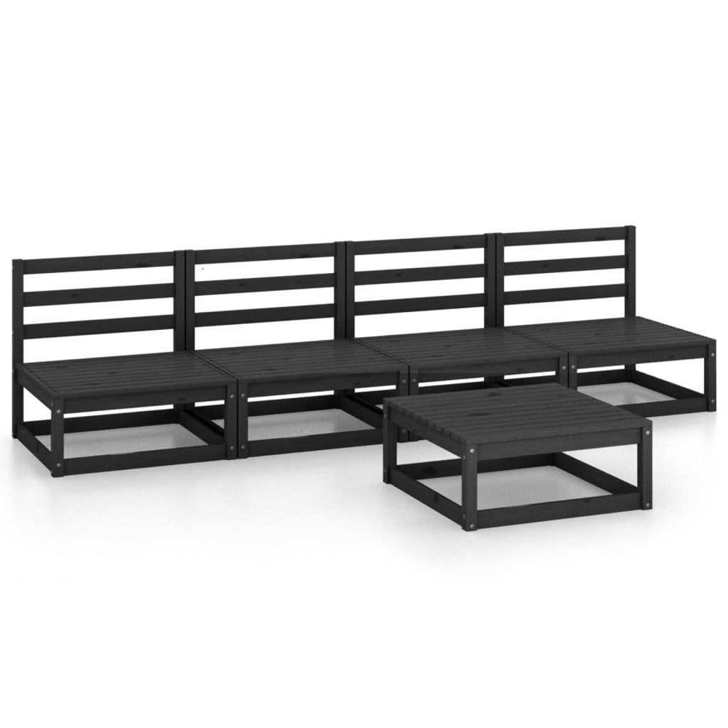 vidaXL 5-tlg. Garten-Lounge-Set Schwarz Massivholz Kiefer