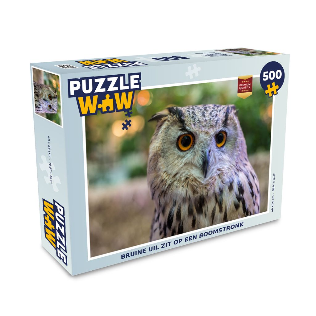 MuchoWow Puzzle 500 Teile Braune Eule auf einem Baumstumpf sitzend - 500 Teile - Kinder - Selberbauen - Puzzlespiele