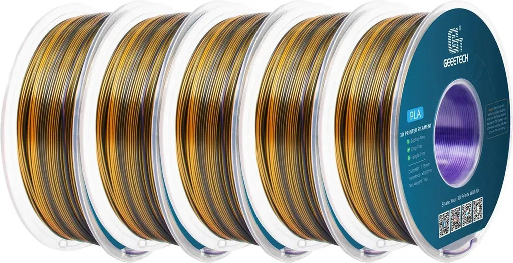 Filamento 3D Seta Nero Oro Viola 1.75mm - PLA Lucido e Robusto per Stampa 3D