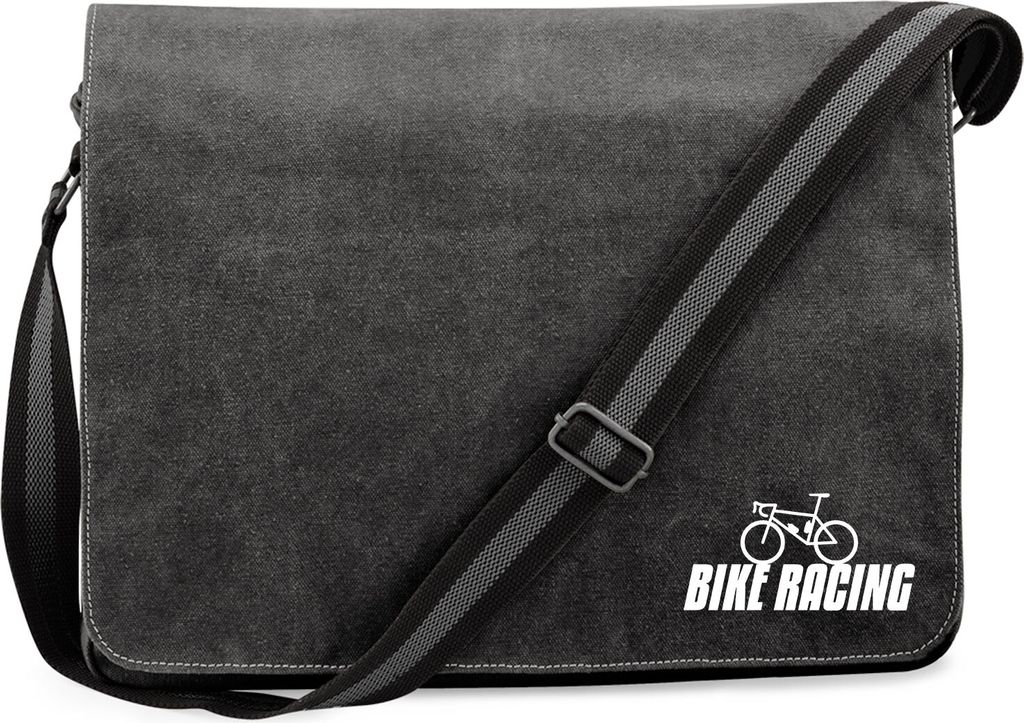 Huuraa Umhängetasche Bike Racing Fahrrad 14 Liter Black Canvas Laptoptasche Geschenkidee