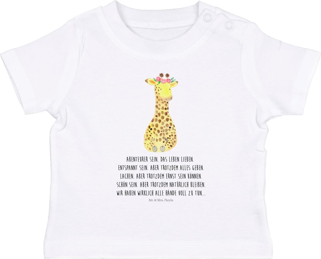 Mr. & Mrs. Panda T-Shirt Giraffe Blumenkranz 6. - 12. Monat - Weiß - Geschenk, Organic Baby, Shirt, Freundin, Selbstliebe, Afrika, Babyshirt, Aben...