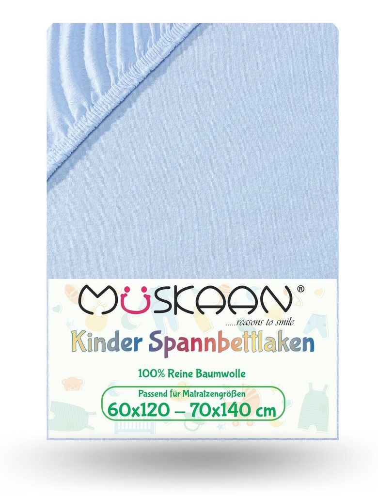 Jersey Kinder Spannbettlaken 60x120 cm - 70x140 cm Hellblau Produktbild 