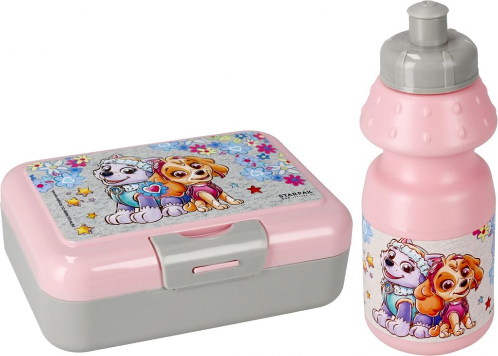 Paw Patrol graues-rosafarbenes Frühstücksset für Mädchen, Bidon+Frühstücksbox