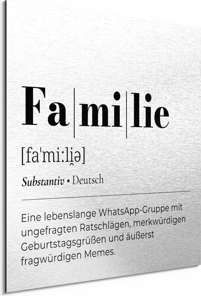 DEQORI Alu-Dibond Bild Silber 50x50 cm 'Familie - Definition' Wandbild Metall dünn Design