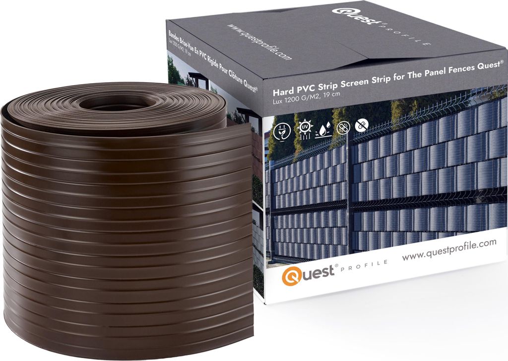 QUEST Sichtschutzstreifen für Doppelstabmatten, Sichtschutz für Garten, Zaun und Balkon, UV-beständig, 900 g/m2, 19cm, bronze, 26 m