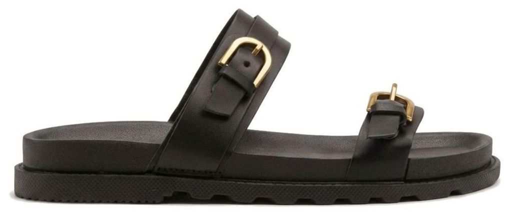 Damen Hausschuhe Slippers Badeschuhe mit Schnallen Kleo in Schwarz Gr.36